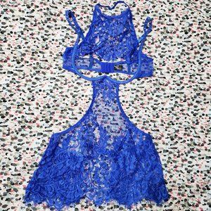 Fredericks of Hollywood blue open cup lace apron
